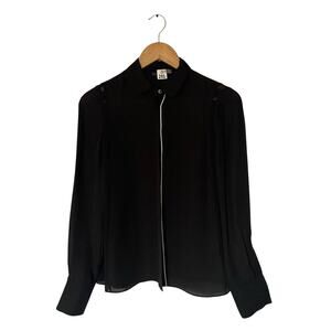Alice + Olivia Black Long Sleeve Button Up Silk Blouse Top Minimalist size XS